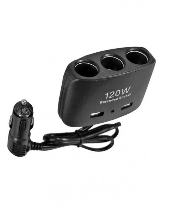 ENERJİ SOKETİ ÇAKMAKLIK ÇOĞALTICI 3 GİRİŞLİ ÇİFT USBLİ 12V-24V 120W ürün görseli 1