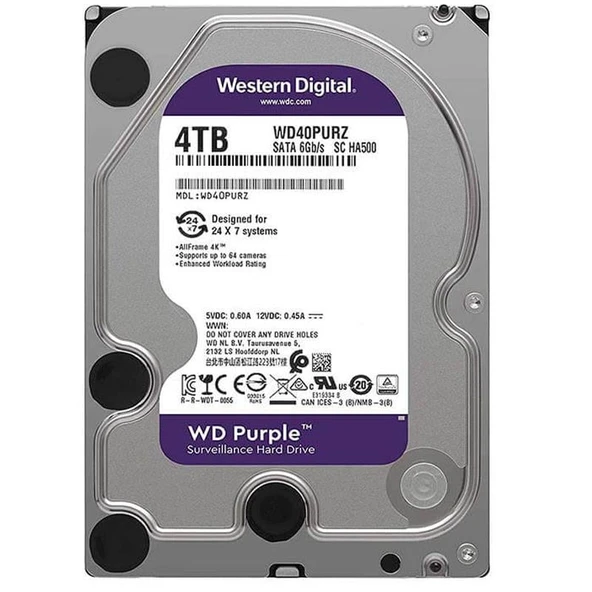 Western Digital Purple WD40PURZ 4 Tb Sata 6GB S 7 24 Güvenlik Harddisk ürün görseli 1