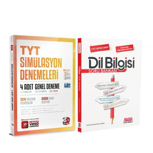 3D TYT 4 lü Simülasyon Deneme ve AKM Dil Bilgisi Soru Bankası Seti 2 Kitap ürün görseli 1