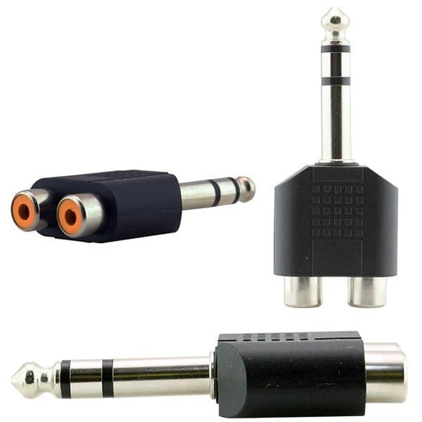 Ayt 6.3 mm Stereo Erkek 2 Rcd Dişi Jack 6.3 mm Kalın Mikrofon Girişini Renkli Rca Çıkışına Çevirici Dönüştürücü ürün görseli 1