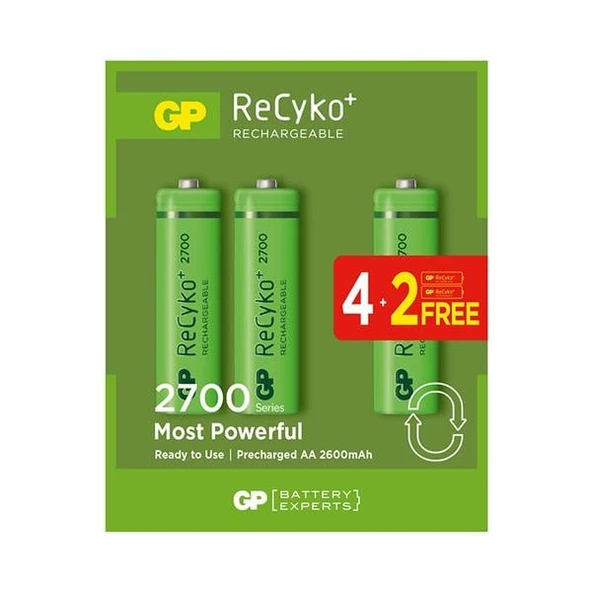 Gp 2600 AA Kalem 6 Lı Şarjlı Pil 4+2 Paket Fiyat Gri Renk pil ürün görseli 1