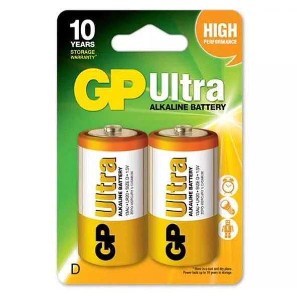 GP 13AU-2U2 Ultra Alkalin D Büyük Boy Kalın Pil Lr20 2 Li Paket ürün görseli 1
