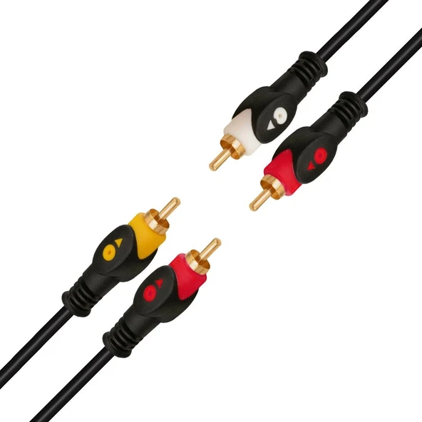 Ayt 2 Rca 2 Rca Gold Kablo 1.5 Metre İki Ucu Renkli Ses Ve Görüntü Kablosu ürün görseli 1