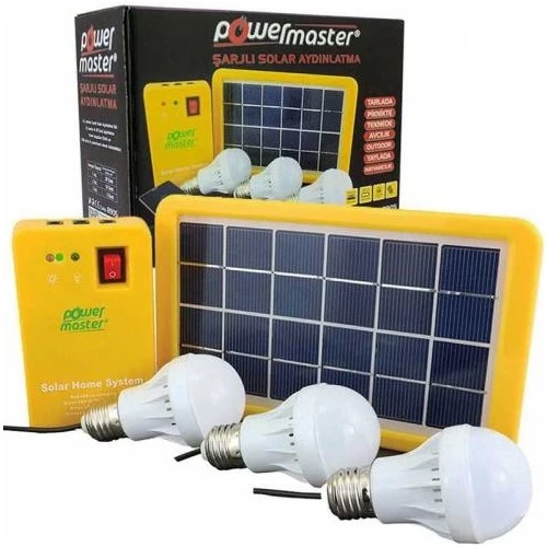 Powermaster 3 Ampullü Solar Güneş Enerjili Kamp Aydınlatması Lambası Şarjlı Işıldak Lamba Powerbank Özellikli ürün görseli 1