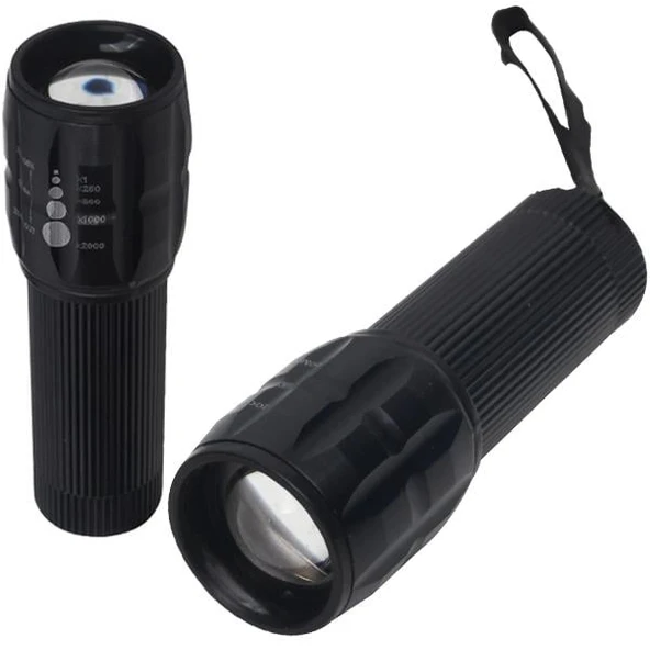 Powermaster El Feneri Powe Ledli Mercekli Uzak Yakın Ayarlı Zoomlu Fener Flaş Özellikli Pilli Metal ürün görseli 1