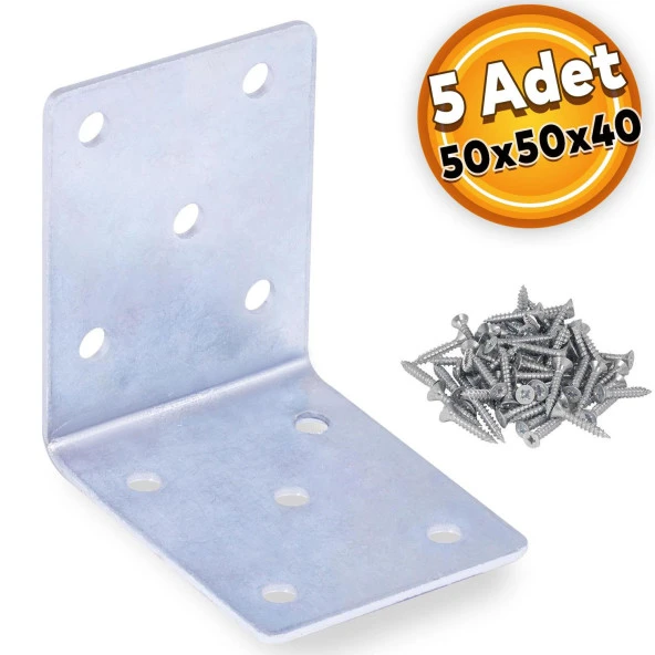 Mobilya Dolap Köşe Bağlantı Sabitleme L Demir Köşebent Gönye 50x50x40 mm (5 ADET) ürün görseli 1