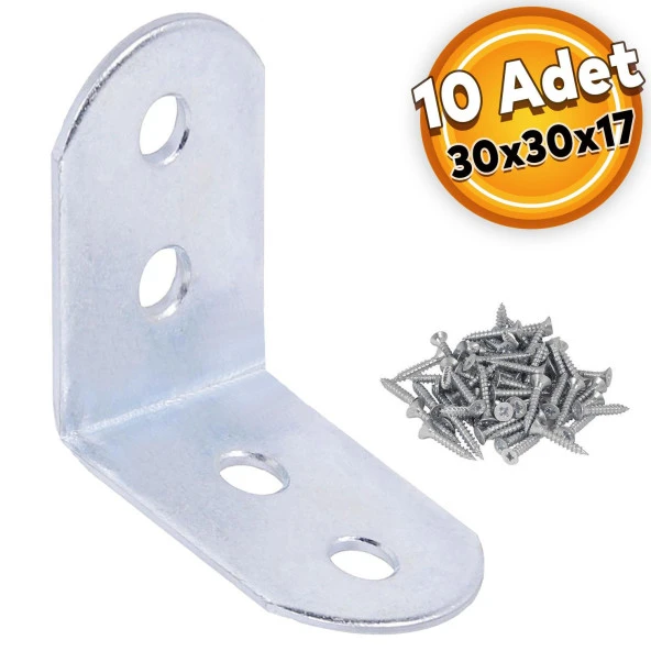 Mobilya Dolap Köşe Bağlantı Sabitleme L Demir Köşebent Gönye 30x30x17 mm (10 ADET) ürün görseli 1