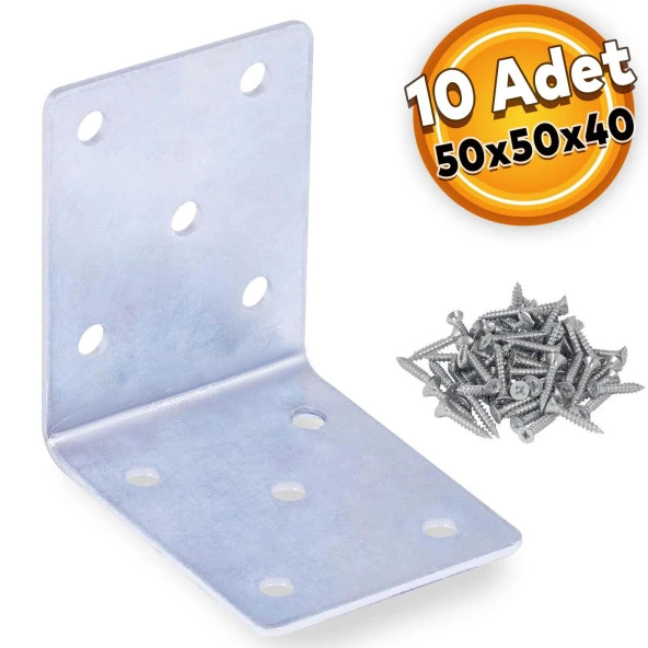Mobilya Dolap Köşe Bağlantı Sabitleme L Demir Köşebent Gönye 50x50x40 mm (10 ADET) ürün görseli 1