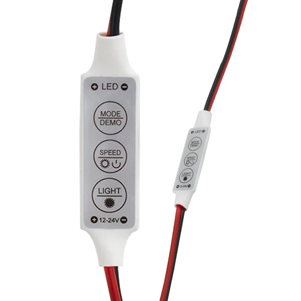 Powermaster 12-24 Volt Mini Üç Tuşlu Tek Renkli Led Kontrol Cihazı Kırmızı Siyah Kablo ürün görseli 1