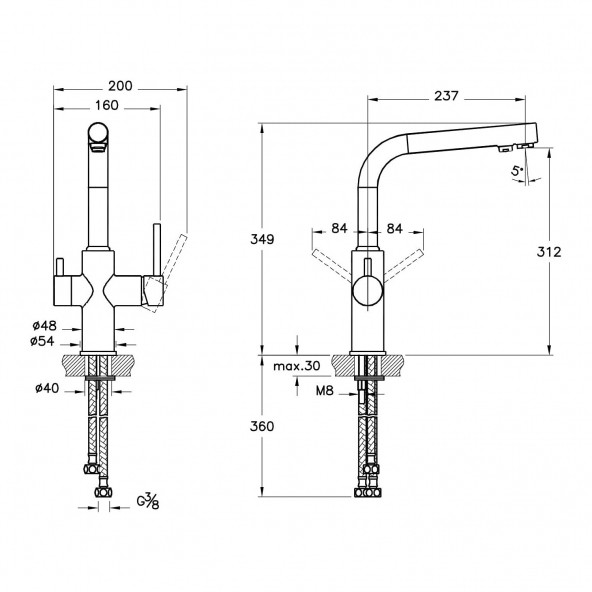 Artema A42144 Split Dual-Flow Mutfak Bataryası - Resim 2