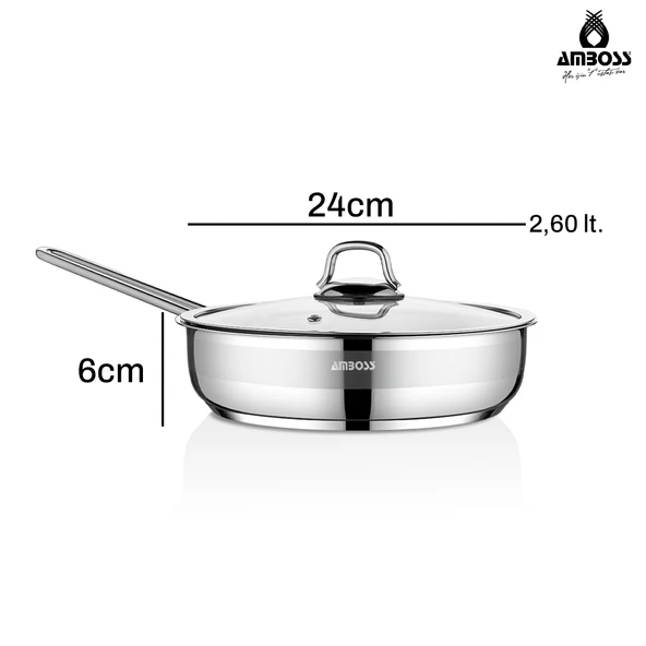Saphire Paslanmaz Çelik 24 cm Cam Kapaklı Tava - Resim 5
