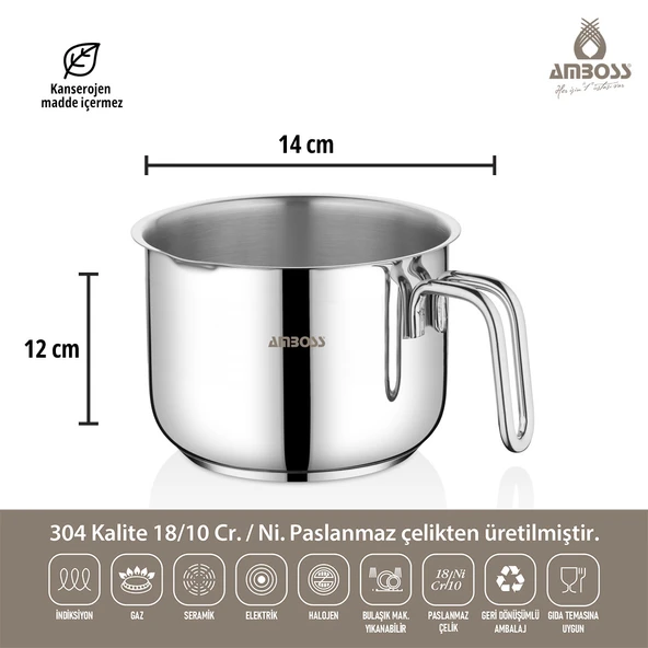 Amboss Saphire Long Paslanmaz Çelik Sütlük 14 cm - Resim 5