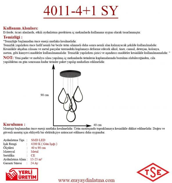 Eray Aydınlatma 4011-5 Y Siyah Led Avize - Resim 3