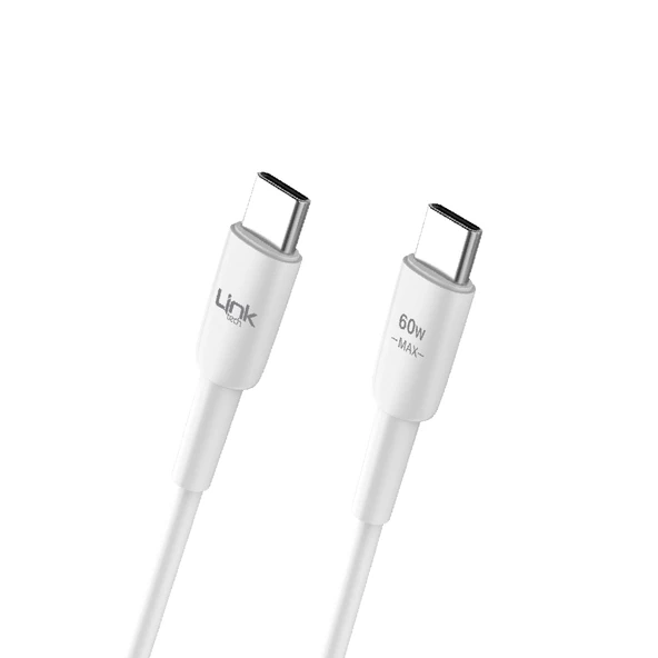 LinkTech K604 Safe Type-C - Type-C 60W Hızlı Şarj Kablosu 1mt Beyaz ürün görseli 1