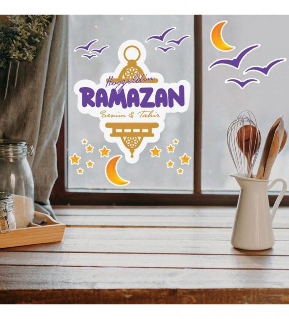 Kişiye Özel Hoşgeldin Ramazan Cam - Duvar Sticker Seti HK2551 ürün görseli 1