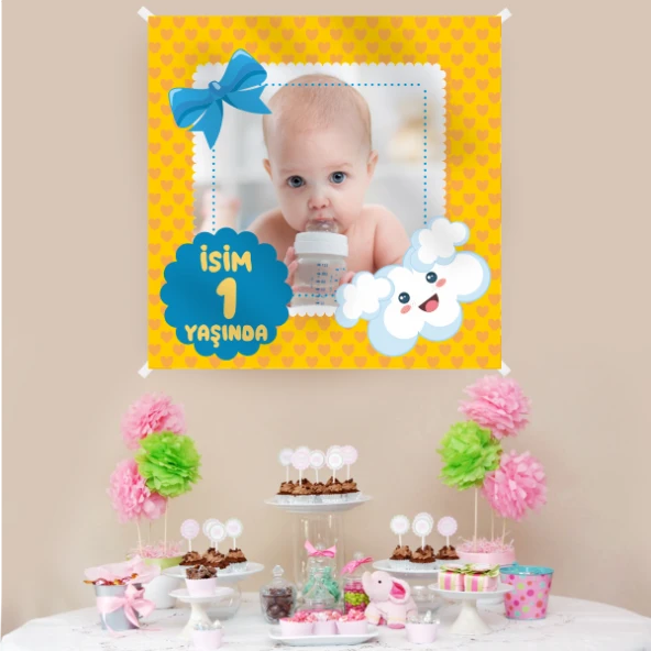 Kişiye Özel Resimli Doğum Günü Kumaş Afiş 150x150 cm ürün görseli 1