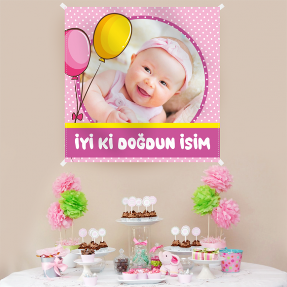 Kişiye Özel Resimli Doğum Günü Kumaş Afiş 150x150 cm ürün görseli 1