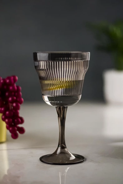 Akrilik Füme 6'lı Kadeh & Su Meşrubat Kahve Yanı Bardağı 300 ml ( Cam Değildir ) ürün görseli 1