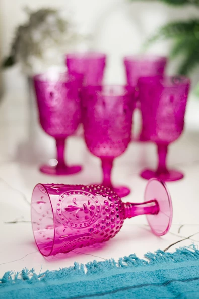 Akrilik Pembe 6'lı Kadeh & Su Meşrubat Kahve Yanı Bardağı 450 ml ( Cam Değildir ) ürün görseli 1