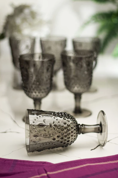 Akrilik Füme 6'lı Kadeh & Su Meşrubat Kahve Yanı Bardağı 450 ml ( Cam Değildir ) ürün görseli 1