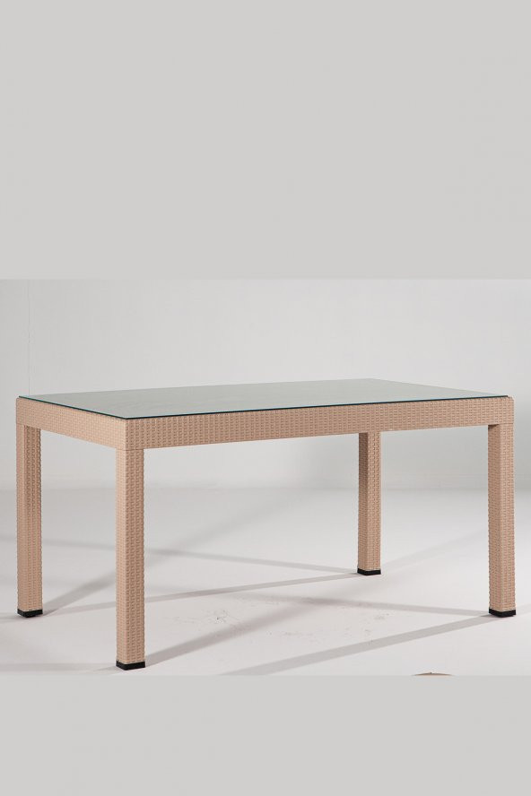 SANDALİE Rattan 90x150 Camlı Cappucino Masa - Bahçe&Balkon&Teras ürün görseli 1