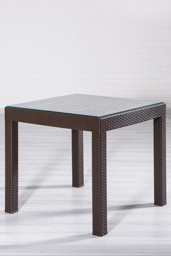 SANDALİE Rattan 80x80 Camlı Kahve Masa - Bahçe&Balkon&Teras ürün görseli 1