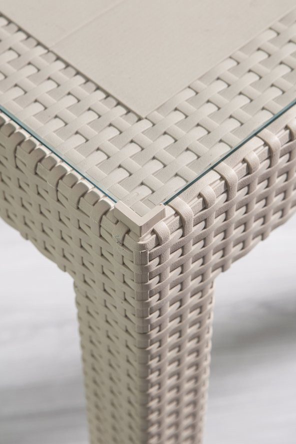 SANDALİE Rattan 80x80 Camlı Cappucino Masa - Bahçe&Balkon&Teras ürün görseli 1