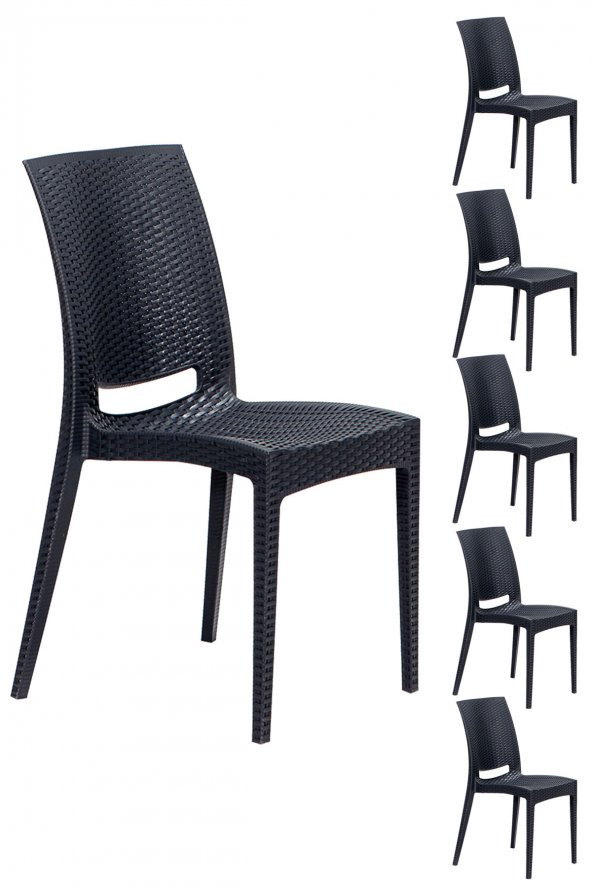 SANDALİE 6 Adet Rattan Antrasit Sandalye / Balkon-Bahçe-Teras ürün görseli 1