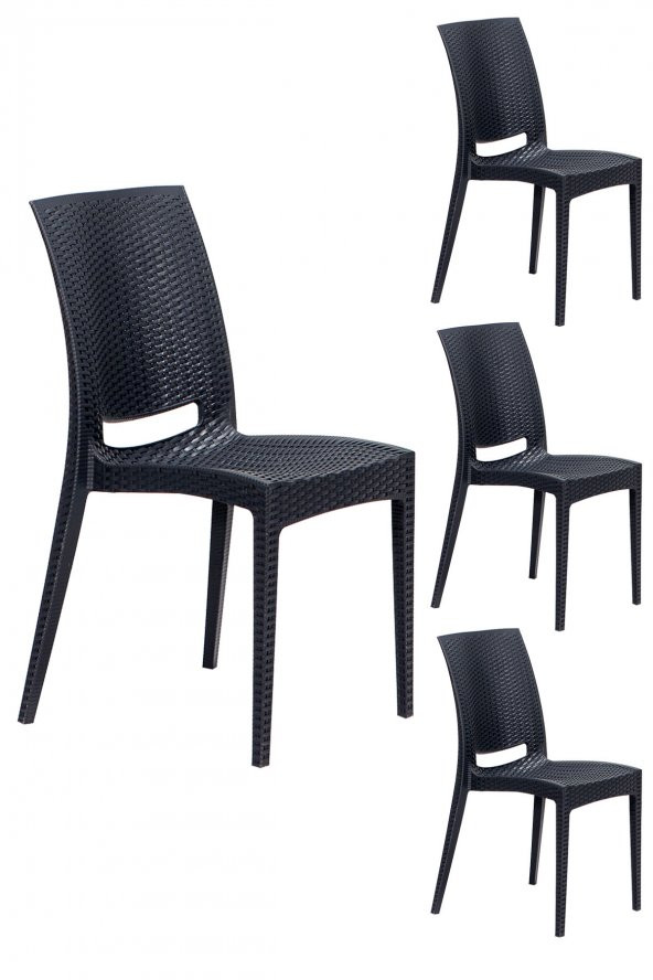 SANDALİE 4 Adet Rattan Antrasit Sandalye / Balkon-Bahçe-Teras ürün görseli 1