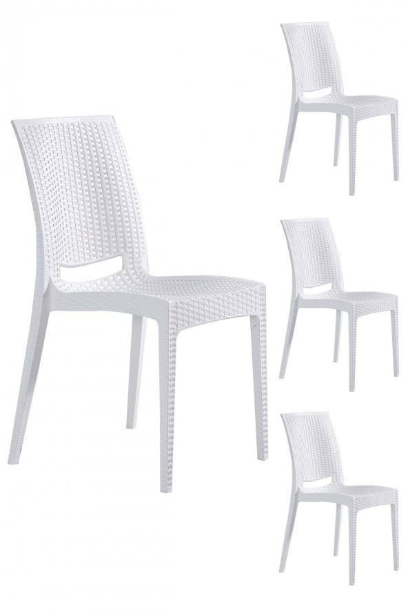 SANDALİE 4 Adet Rattan Beyaz Sandalye / Balkon-Bahçe-Teras ürün görseli 1