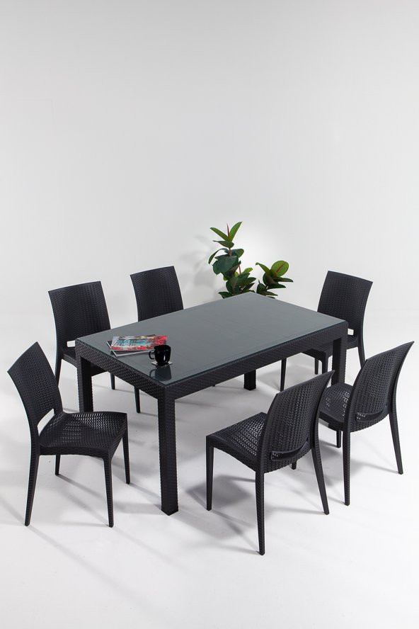 Sandalie Rattan 90x150 Bahçe Masa Seti Antrasit ürün görseli 1