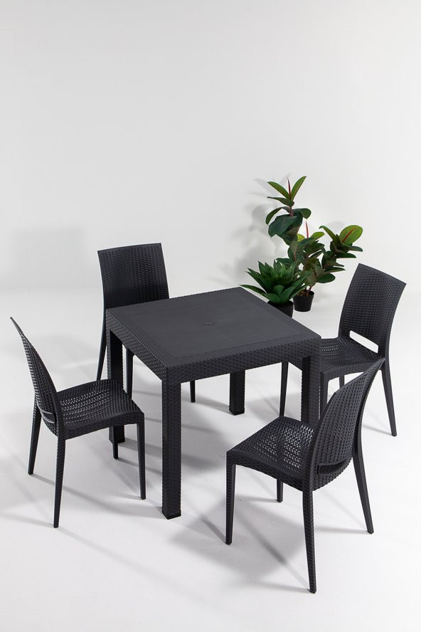 SANDALİE Rattan 80x80 Bahçe&Balkon&Teras Masa Seti - Antrasit ürün görseli 1
