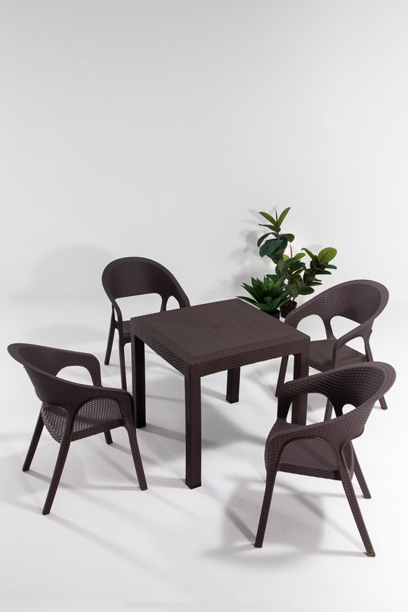 SANDALİE Garden Rattan Kahve Masa Takımı Bahçe&Balkon ürün görseli 1