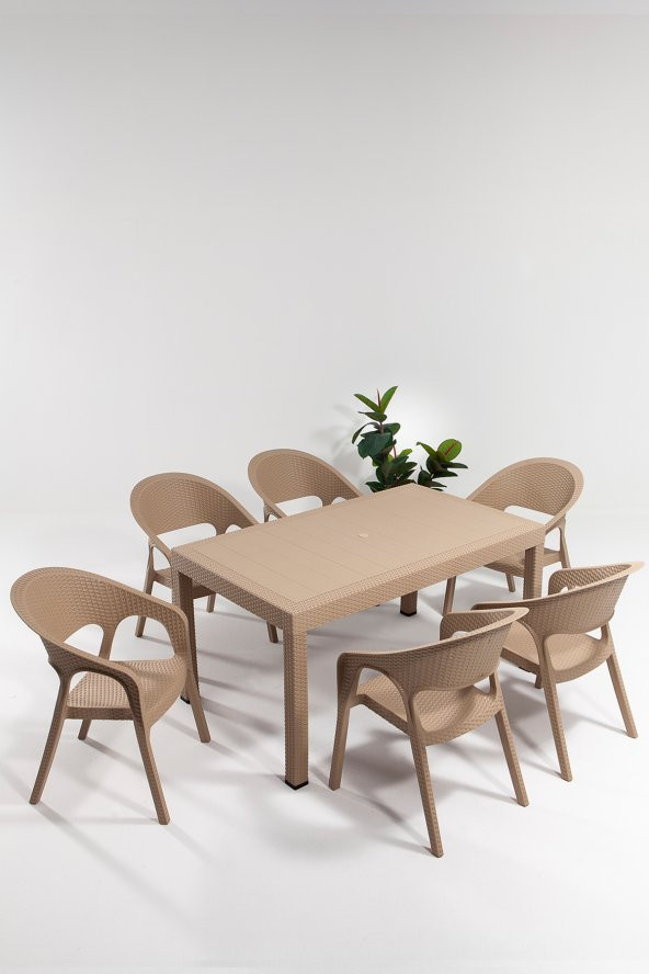 SANDALİE Garden Large Rattan Cappucino Masa Takımı Bahçe&Balkon - 1 Masa 6 Sandalye ürün görseli 1