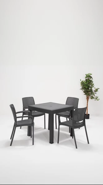 Sandalie Rattan Lüx 80X80 Bahçe&Balkon&Teras Masa Seti - Antrasit ürün görseli 1