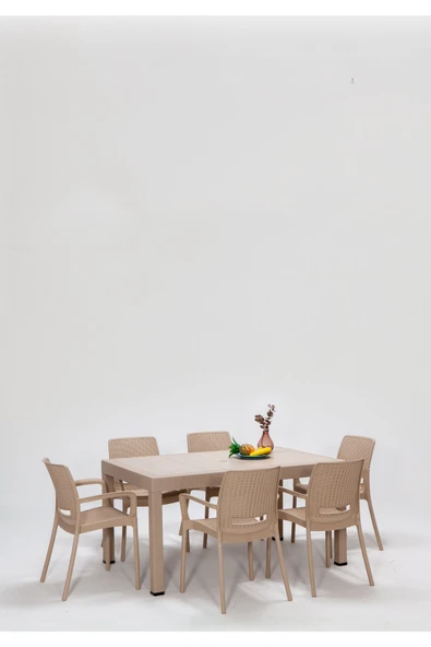 SANDALİE Rattan Lüx Dikdörtgen Cappucino Masa Takımı Bahçe&balkon ürün görseli 1