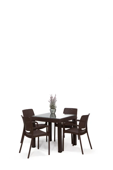 SANDALİE Rattan Small Lüx Camlı Kahve Masa Takımı Bahçe&balkon 1 Camlı Masa + 4 Sandalye ürün görseli 1