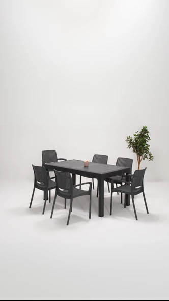 SANDALİE Rattan Lüx 90x150 Bahçe&Balkon&Teras Masa Seti - Antrasit ürün görseli 1