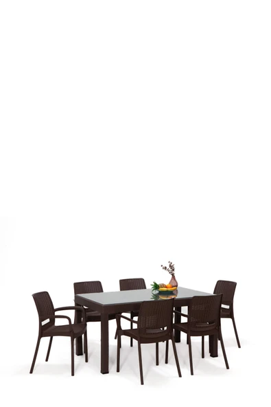 Sandalie Rattan Large Lüx Camlı Kahve Masa Takımı Bahçe&balkon 1 Camlı Masa + 6 Sandalye ürün görseli 1