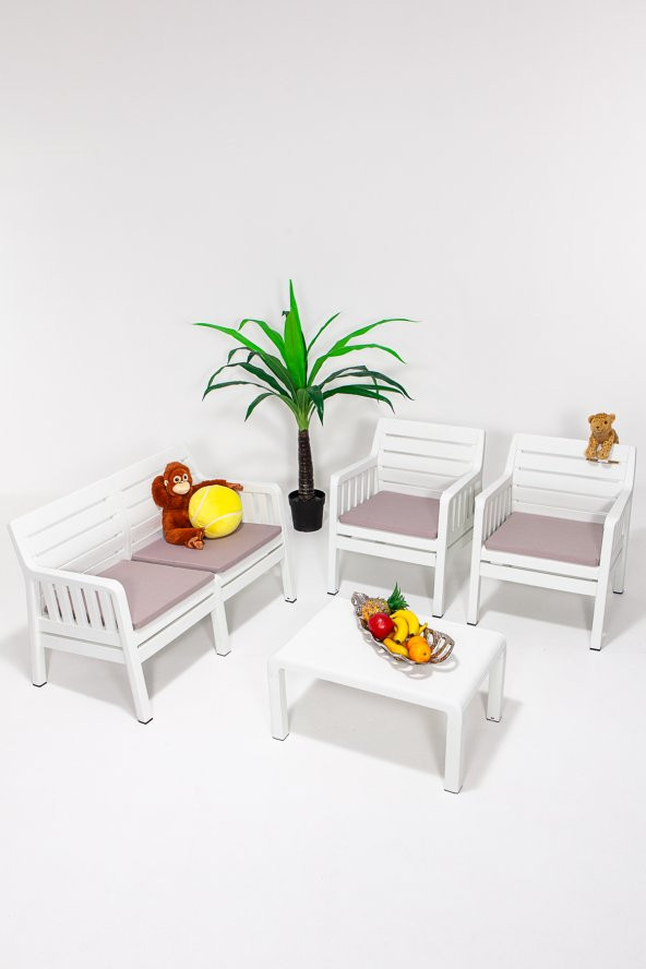 Sandalie Lara 2+1+1+S Bahçe Takımı Balkon - Bahçe - Teras Mobilyası / Beyaz ürün görseli 1
