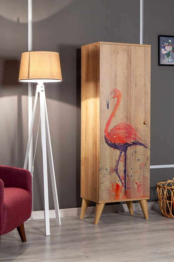 SANDALİE Bingo Flamingo / 8 Raflı Tek Kapaklı Çok Amaçlı Mutfak Dolabı Banyo Dolabı Çok Amaçlı Dolap ürün görseli 1