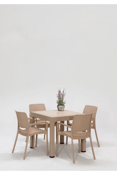 SANDALİE Rattan Cappucino Kollu 4 Sandalye Masa Takımı - Bahçe&Balkon&Teras ürün görseli 1