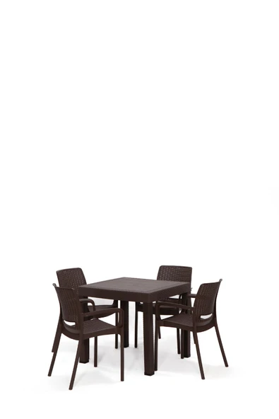 SANDALİE Rattan Kahve Kollu 4 Sandalye Masa Takımı - Bahçe&Balkon&Teras ürün görseli 1