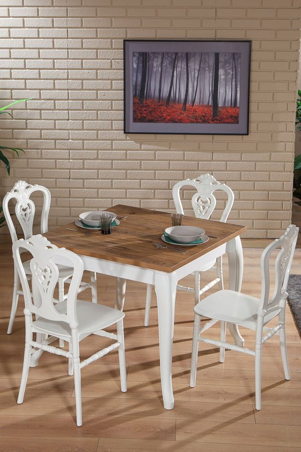 SANDALİE Carisma Beyaz / Sirius Sabit Masa - 4 Sandalye 1 Masa / Salon - Mutfak Masa Takımı ürün görseli 1