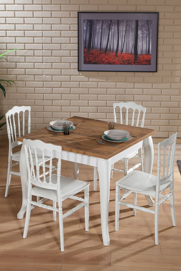 SANDALİE Miray Beyaz / Sirius Sabit Masa - 4 Sandalye 1 Masa / Salon - Mutfak Masa Takımı ürün görseli 1