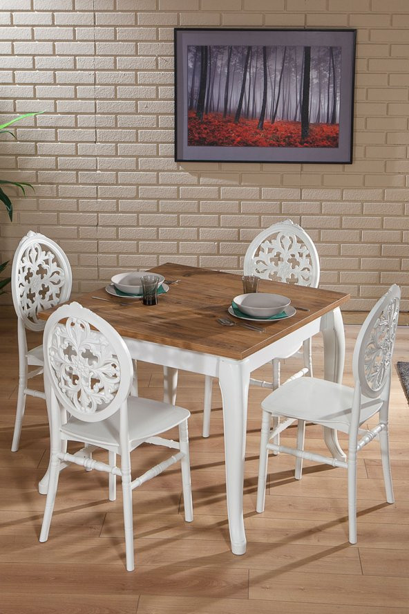 SANDALİE Venüs Beyaz / Sirius Sabit Masa - 4 Sandalye 1 Masa / Salon - Mutfak Masa Takımı ürün görseli 1