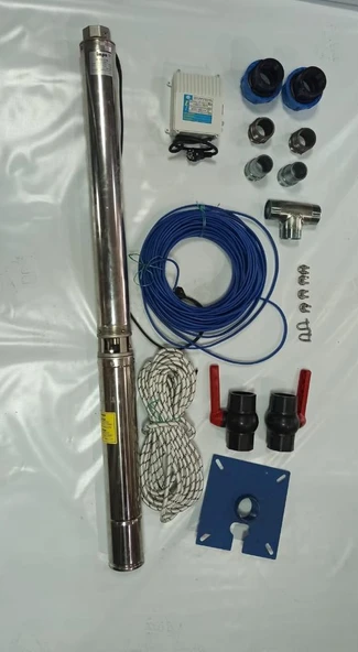 Impo Sk 404/14 1,5HP Technoplast Başlıklı  15 MT Yassı Kablolu ve Panolu 30 mt Halatlı Çift Vanalı Akıtma Başlıklı Monofaze Takım Dalgıç Pompa ürün görseli 1