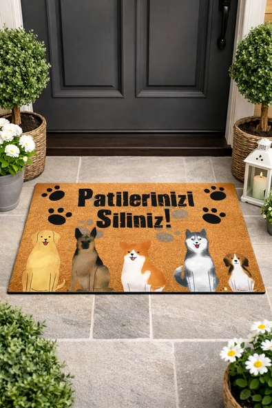 Esnature Köpek Desenli Patilerinizi Silin Yazılı Kapı Önü Paspası 45x70 Cm ürün görseli 1