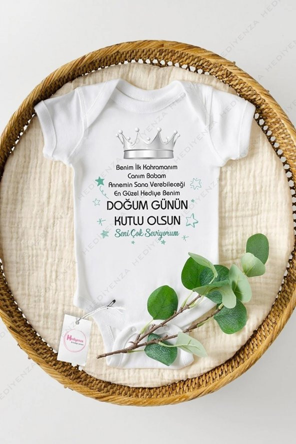 Canım Babam Doğum Günü Mavi Hediyenza Özel Tasarım Bebek Zıbın Pamuklu Çıtçıtlı Body Bebek Hediye ürün görseli 1