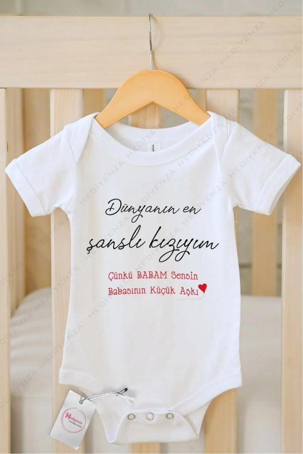 Dünyanın en şanslı kızıyım Hediyenza Özel Tasarım Bebek Zıbın Pamuklu Çıtçıtlı Body Bebek Hediye ürün görseli 1